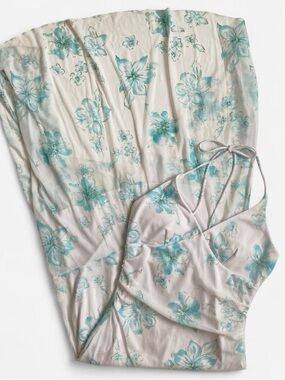 Vintage Y2K white & blue sparkly floral halter dress